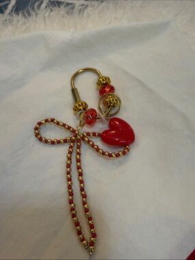 Gold-Tone Red Heart Bow Keychain Charm - Women Accessories bag charm